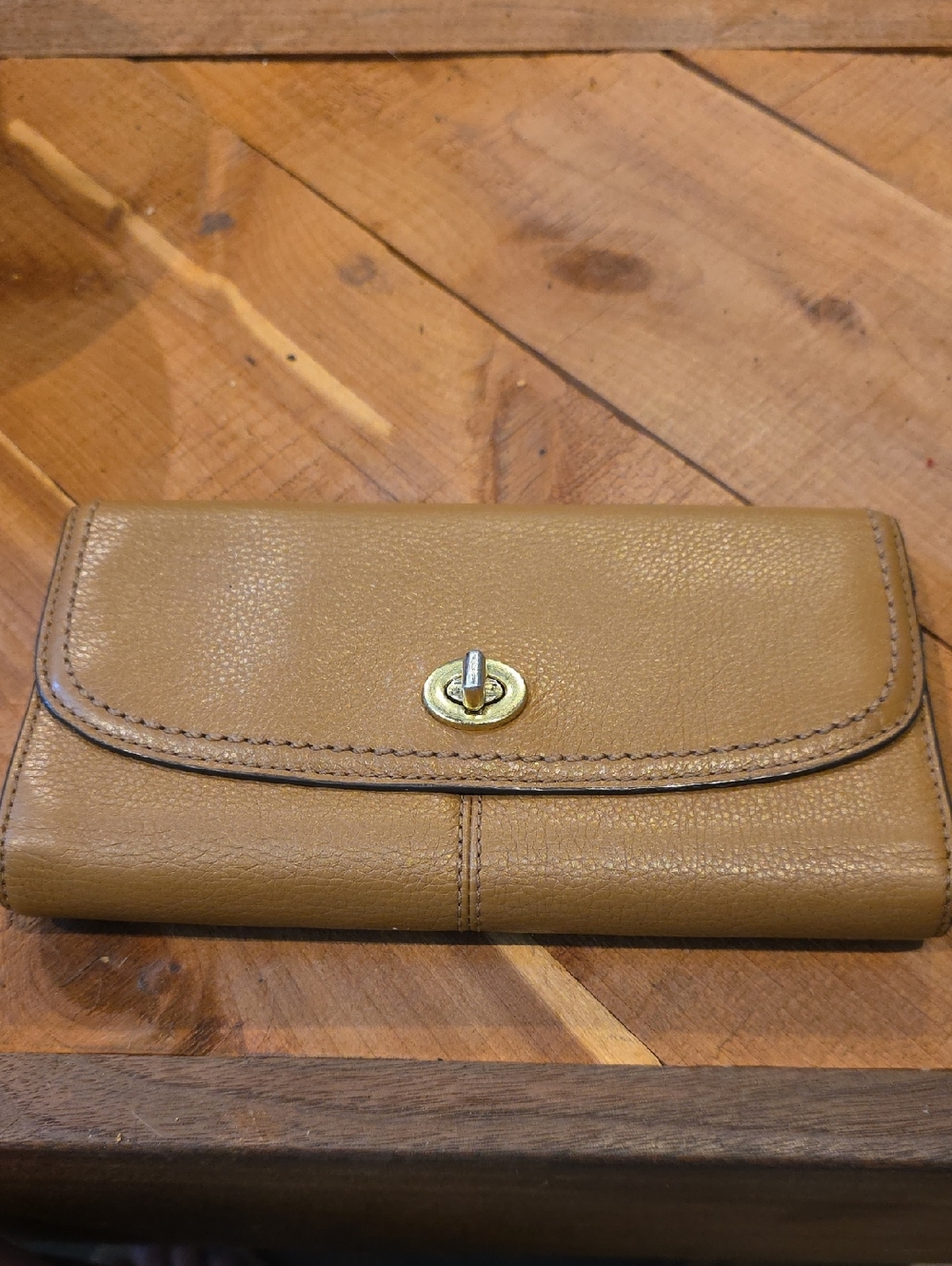 Coach Tan Full Size Pebble Leather Wallet